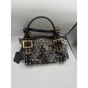 BE & D‎ Garbo Studded Handbag Clear Bronze Shoulder Bag Pat Leather Y2K Wristlet